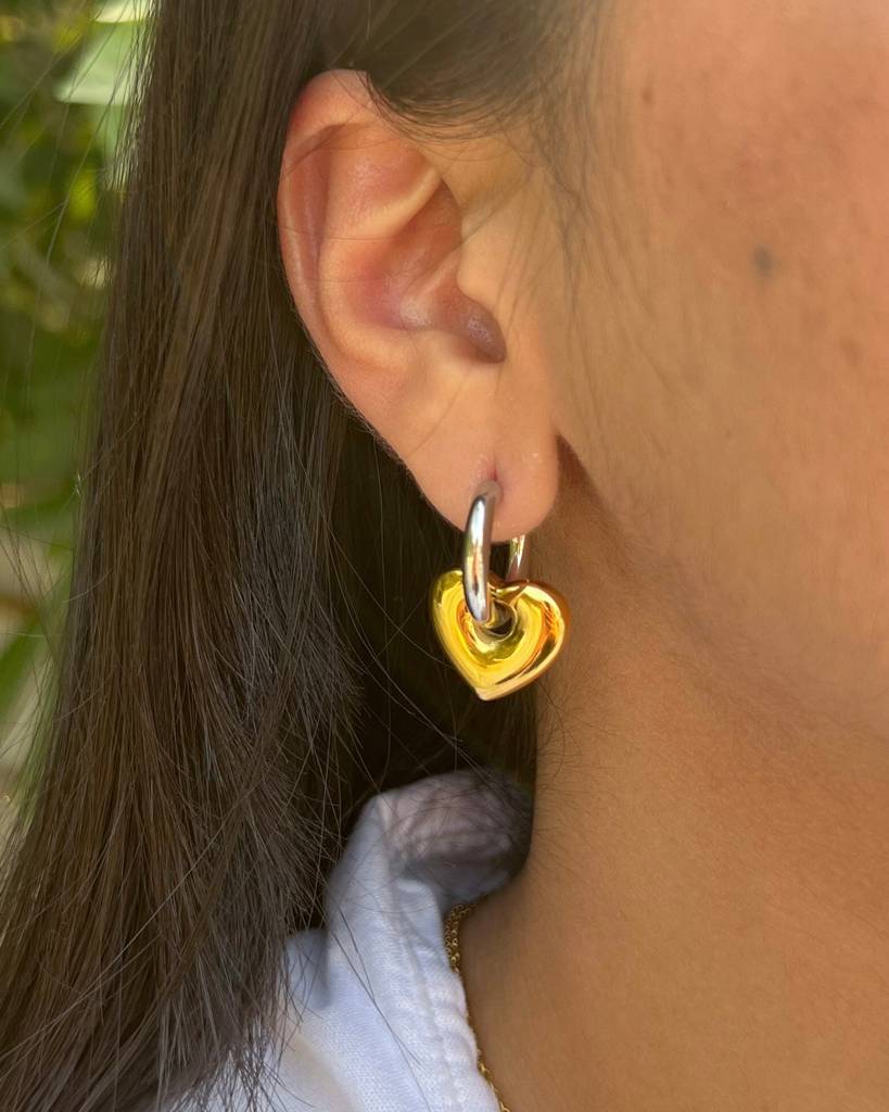 18K Gold Plated Two Toned Heart Earrings : E85