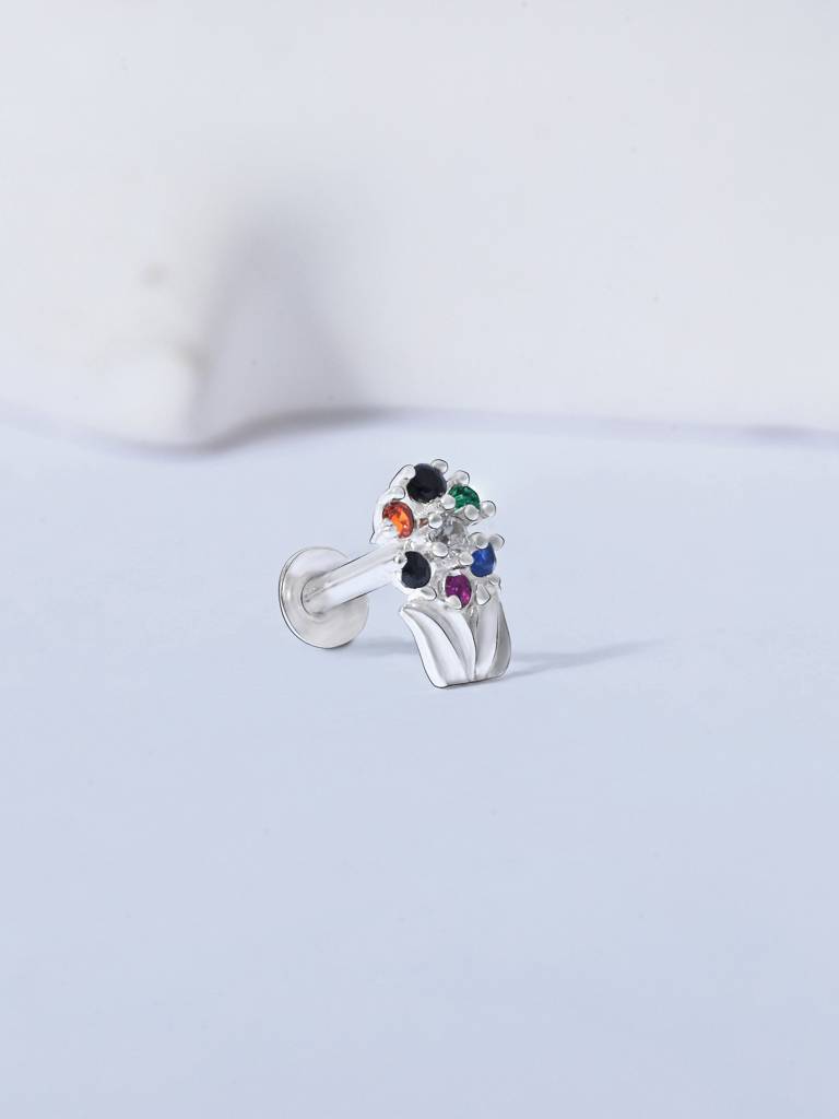 Chaand Phool Silver Nose Pin : EGNP3398