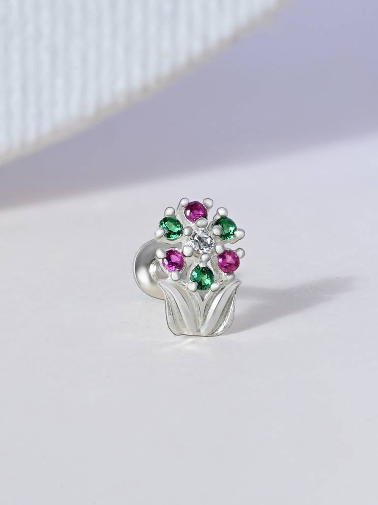 Chaand Phool Silver Nose Pin : EGNP3417