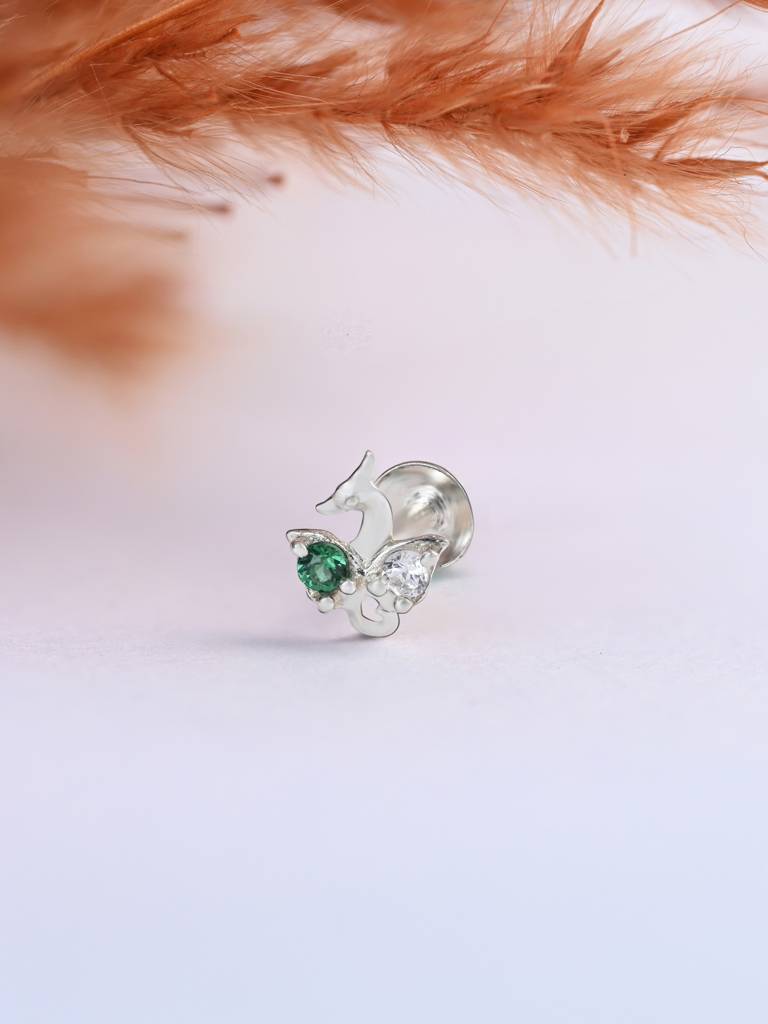 Peacock Charm Silver Nose Pin : EINP3574