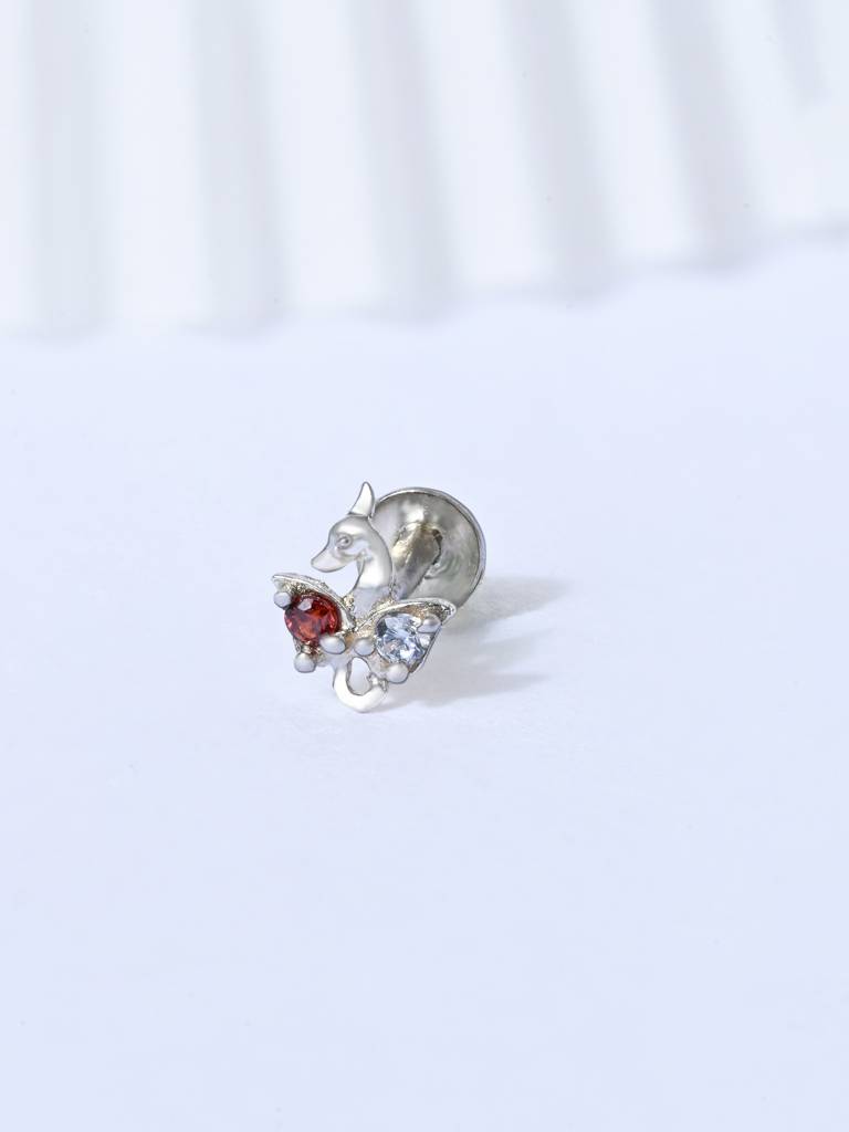 Peacock Charm Silver Nose Pin : EINP3577