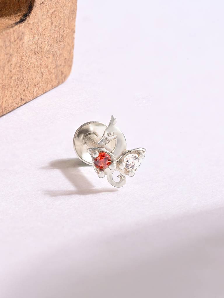 Peacock Charm Silver Nose Pin : EINP3577