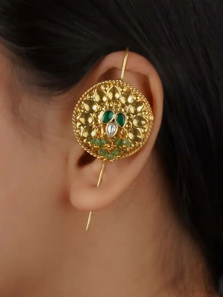 Green Color Gold Plated Tribal Earrings - Ek-Sfear252G : EK-SFEAR252G