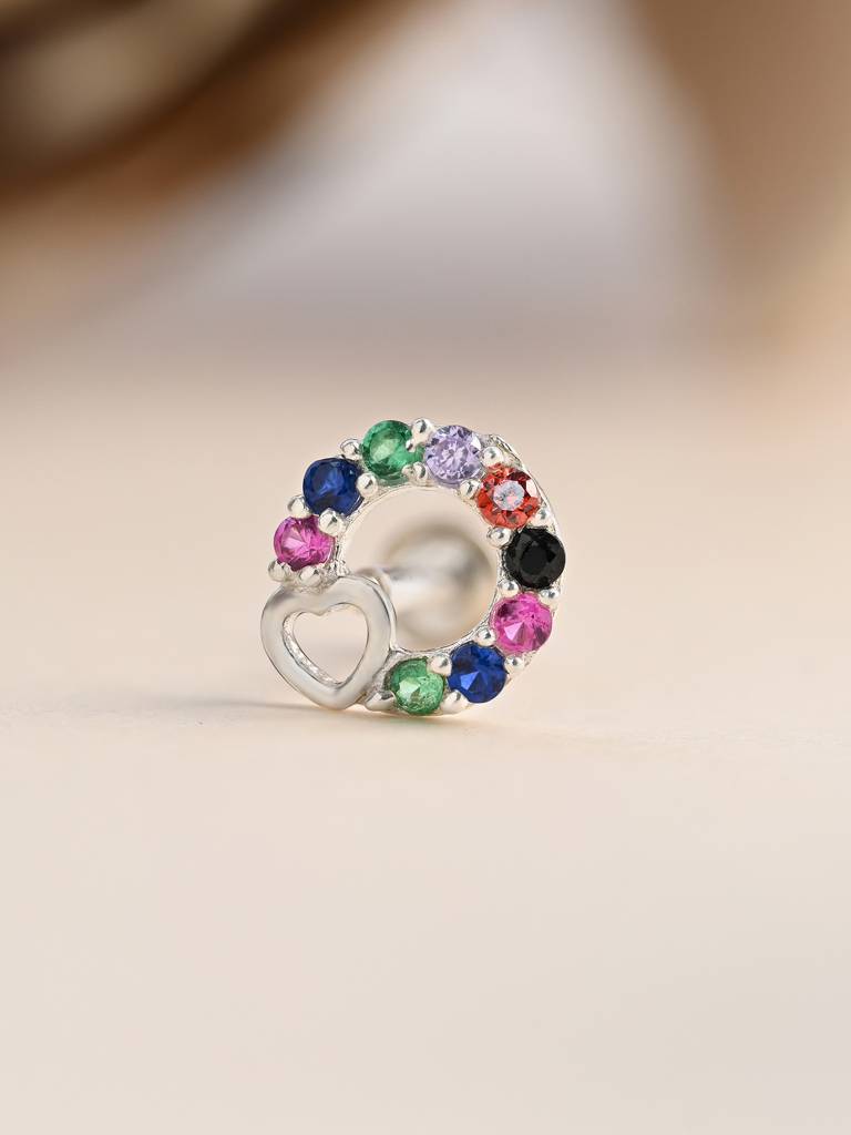 Heart Loop Cz Silver Nose Pin : EMNP3930