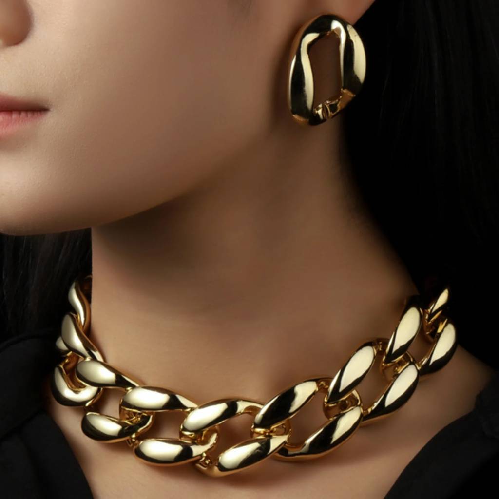 Chunky Chic Golden Necklace And Earrings For Women & Girls : EN24245-G