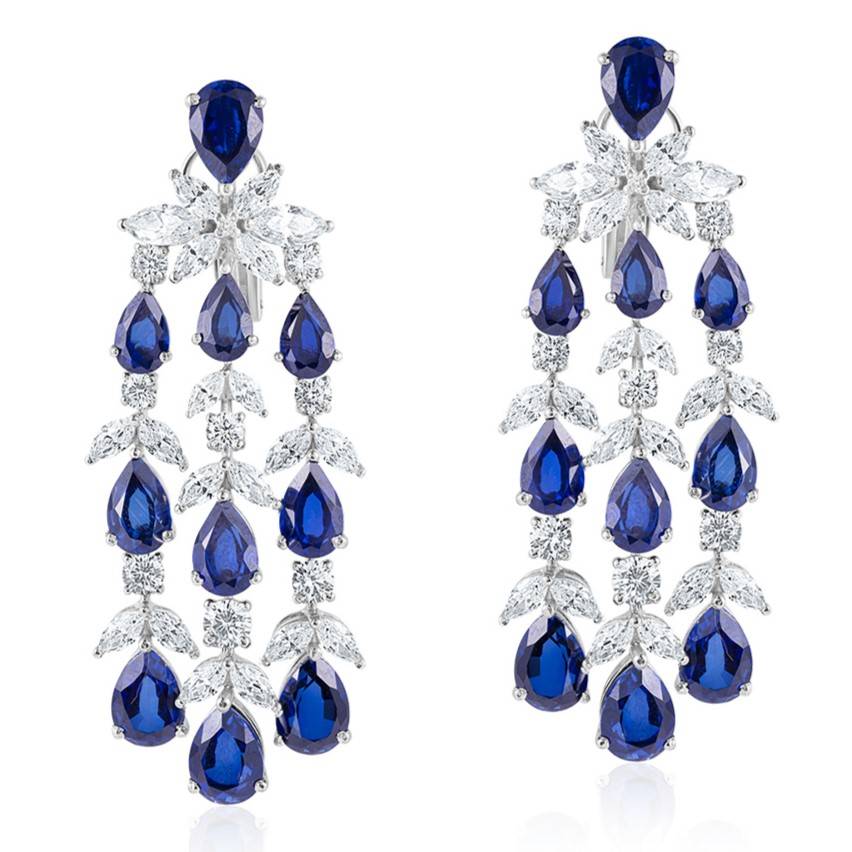 Intricate Blue Sapphire Chandelier Earrings : ER-2305-0022