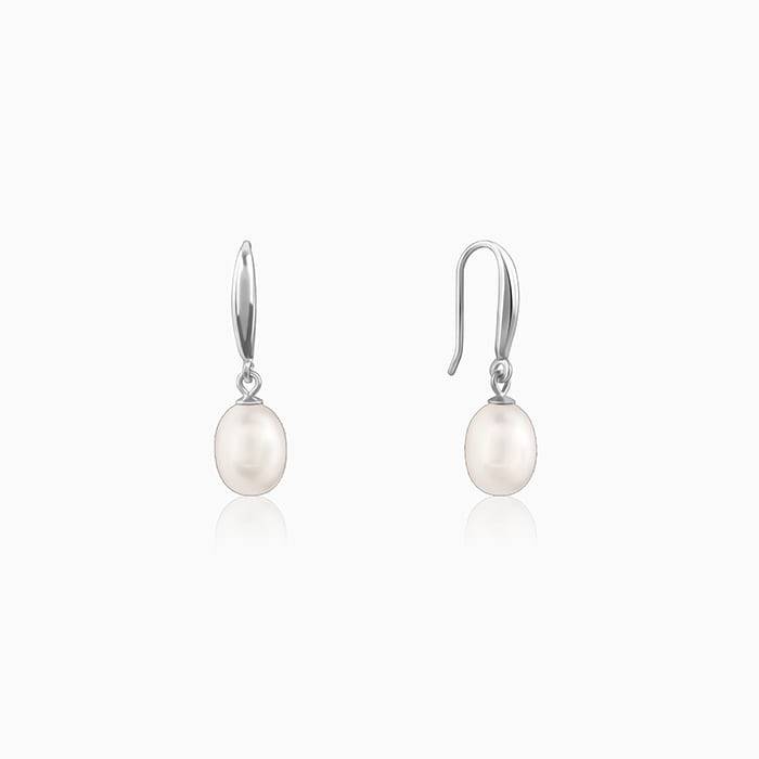 Silver White Pearl Drop Earrings : ER003