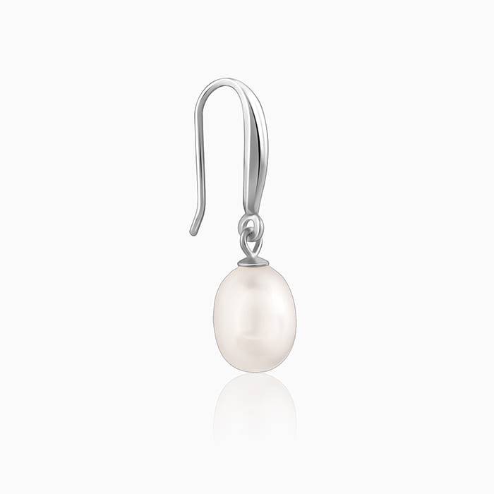 Silver White Pearl Drop Earrings : ER003