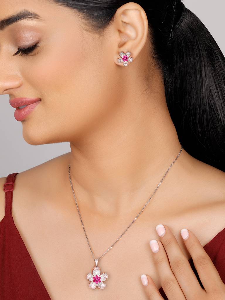 GIVA 925 Sterling Silver Curved Flower Set