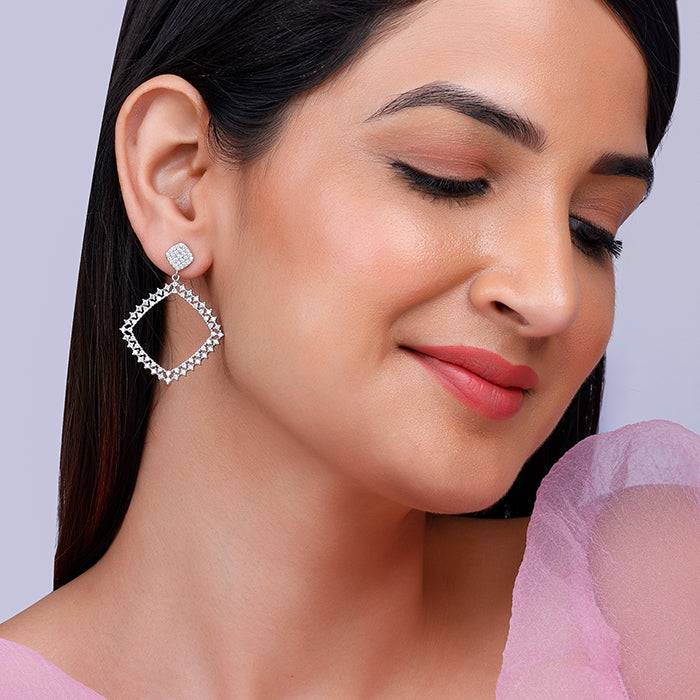 Silver Geometry Drop Earrings : ER0109