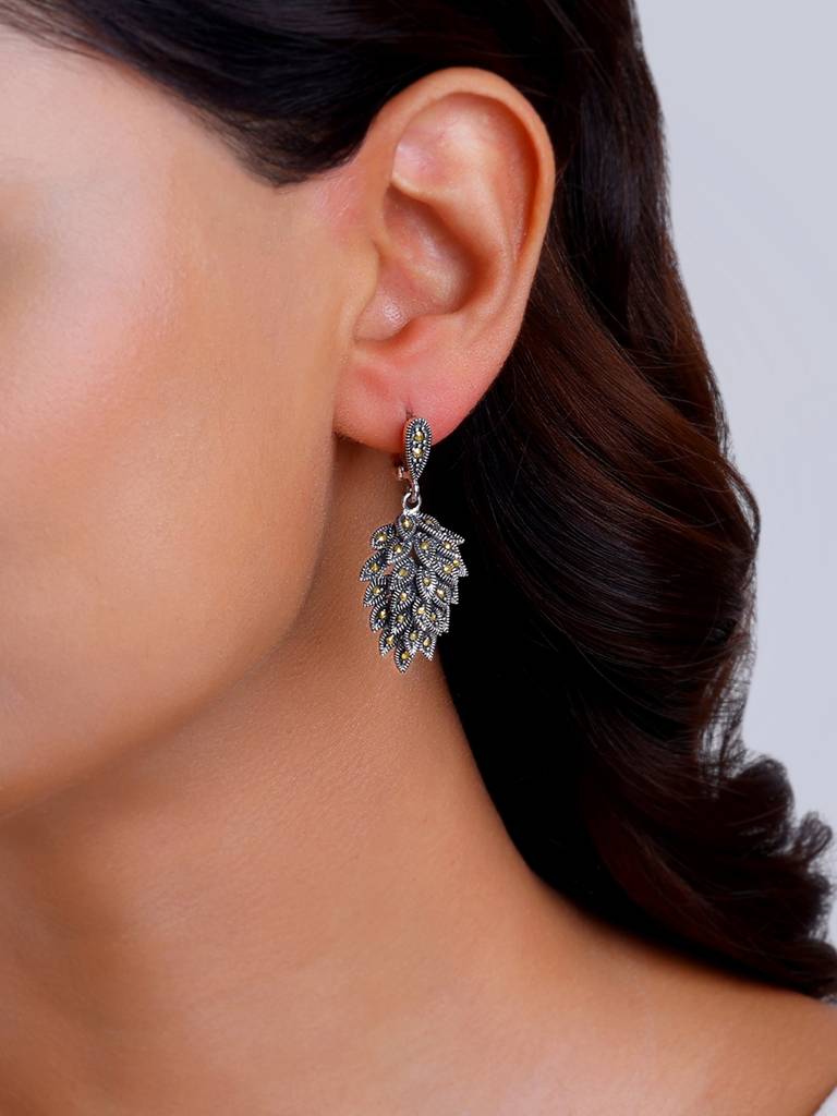 Oxidised Silver Plumed Earrings : ER01170