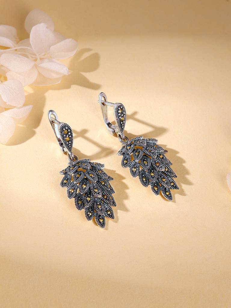 Oxidised Silver Plumed Earrings : ER01170