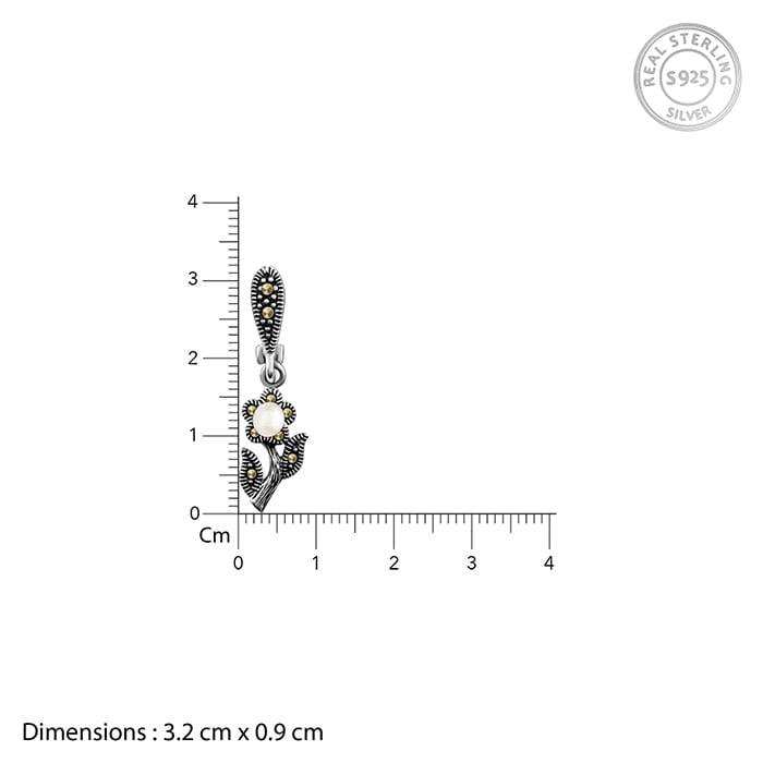 Giva 925 Oxidised Silver Pearl Fleur Set|Gifts For Women And Girls | With Certificate Of Authenticit : ER01177PD01192