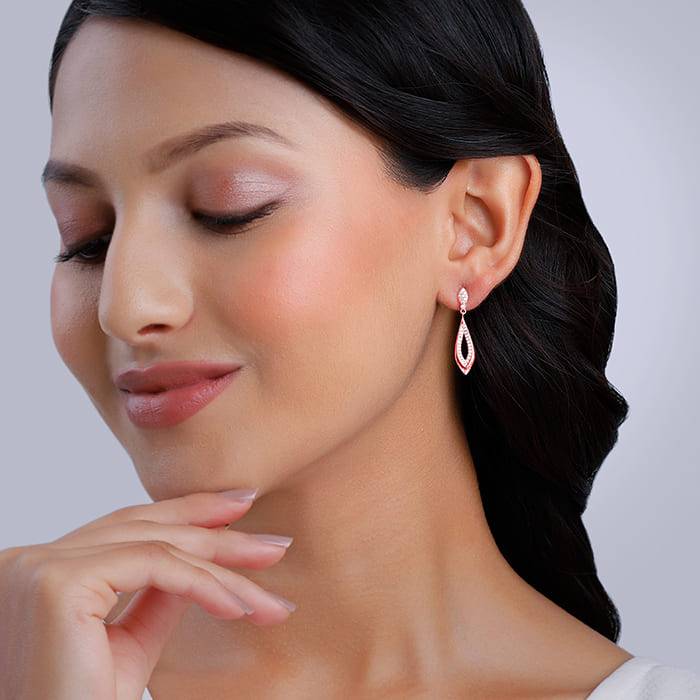 Rose Gold Halo Drop Earrings : ER0117