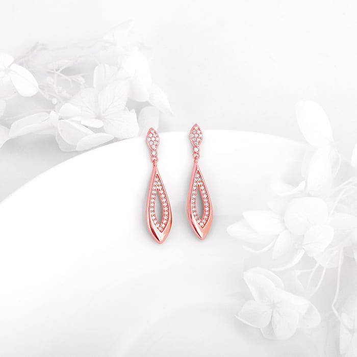 Rose Gold Halo Drop Earrings : ER0117