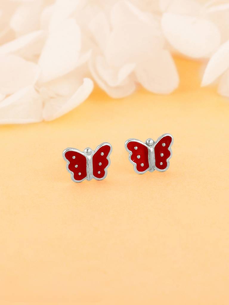 Silver Red Butterfly Earrings : ER01191