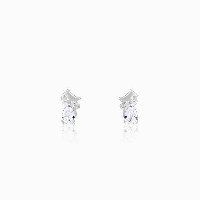 Silver Kitty Earrings : ER01225