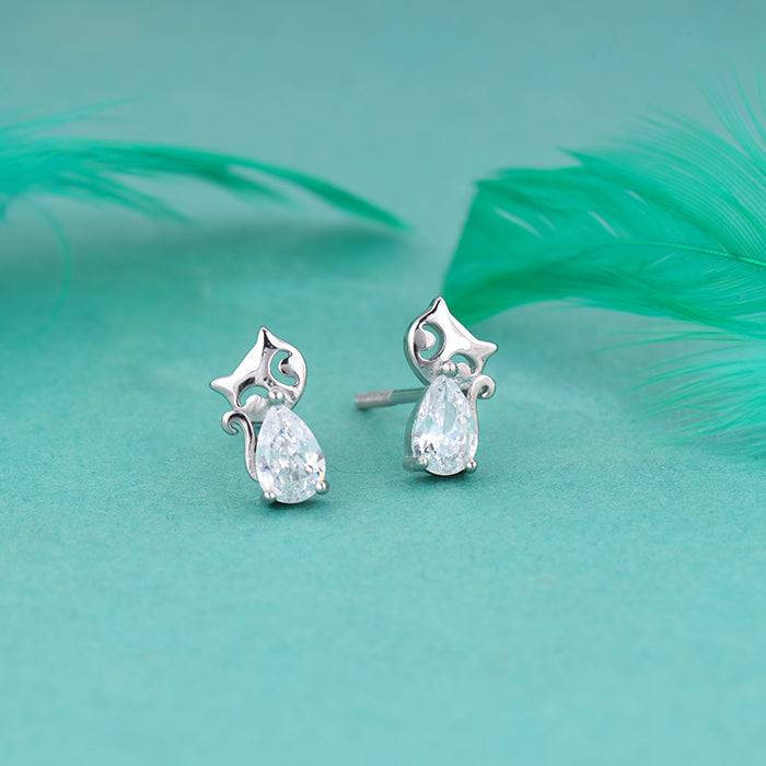Silver Kitty Earrings : ER01225
