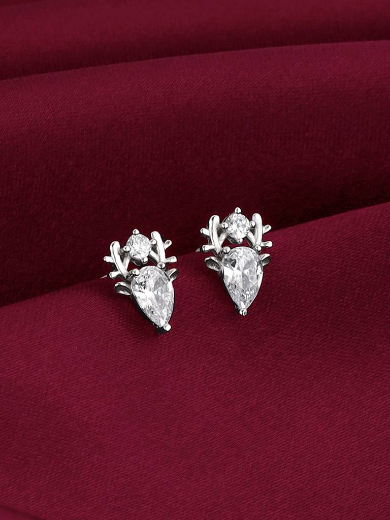 Silver Zirconia Deer Earrings : ER01233