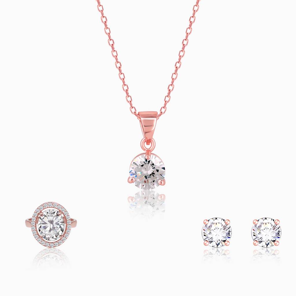 925 Silver Rose Gold Classic Set| Gifts For Women And Girls : ER01276PD01233R075