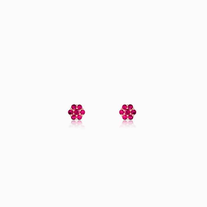 Rose Gold Magenta Flower Stud Kids Earrings : ER01381