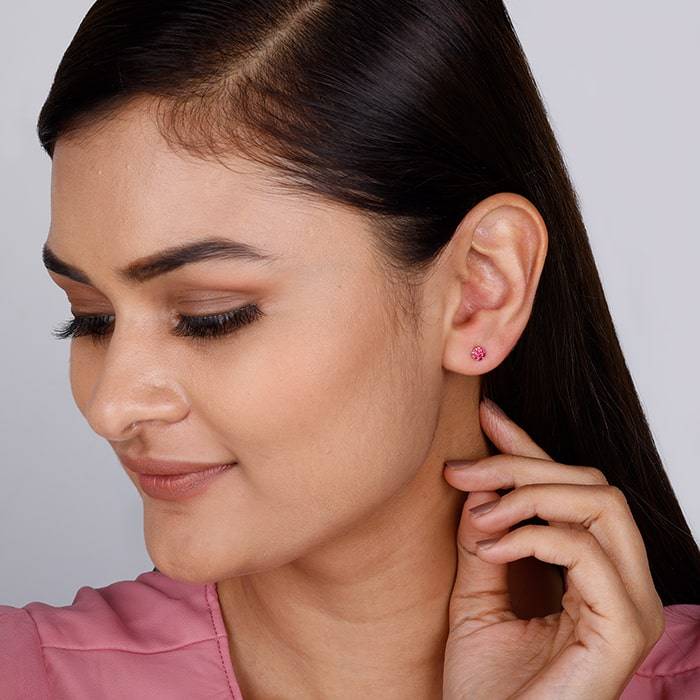 Rose Gold Magenta Flower Stud Kids Earrings : ER01381
