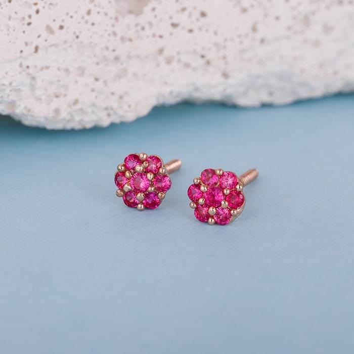 Rose Gold Magenta Flower Stud Kids Earrings : ER01381