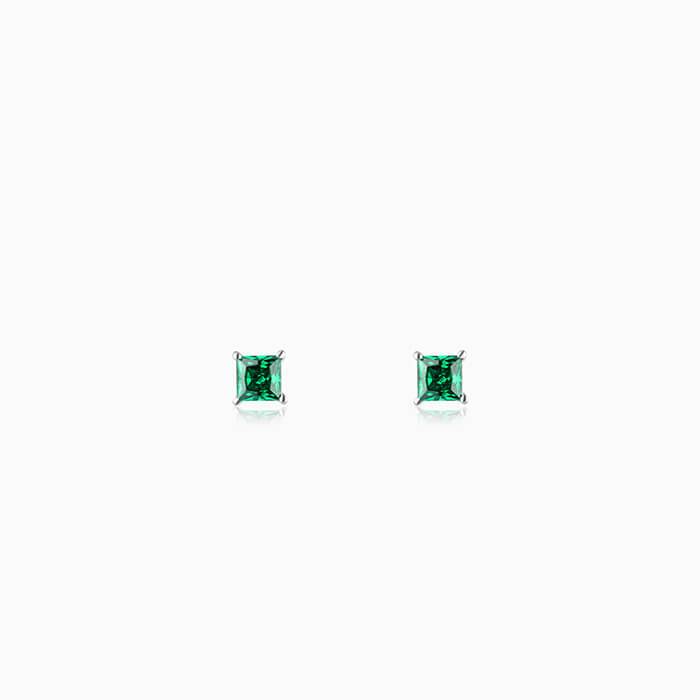 Silver Emerald Green Square Stud Earrings : ER01288