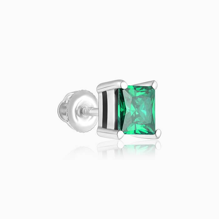 Silver Emerald Green Square Stud Earrings : ER01288