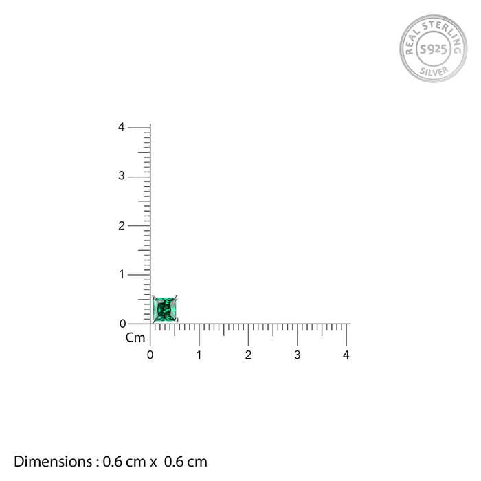 Silver Emerald Green Square Stud Earrings : ER01288
