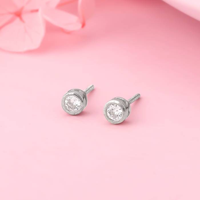 925 Silver Zircon Bezel Stud Earrings : ER01294