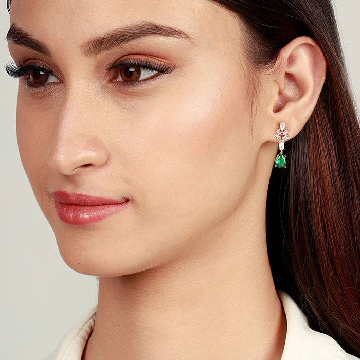 Rose Gold Emerald Drop Earrings : ER01295
