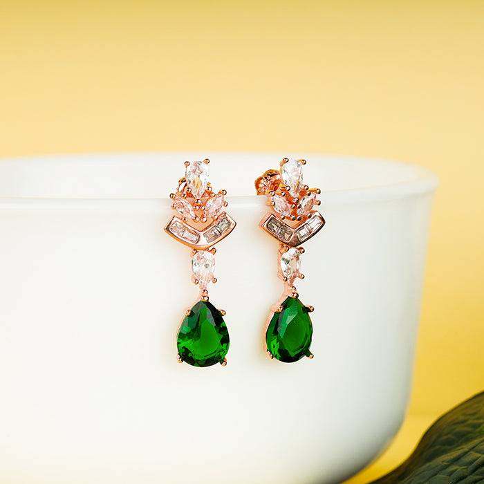 Rose Gold Emerald Drop Earrings : ER01295