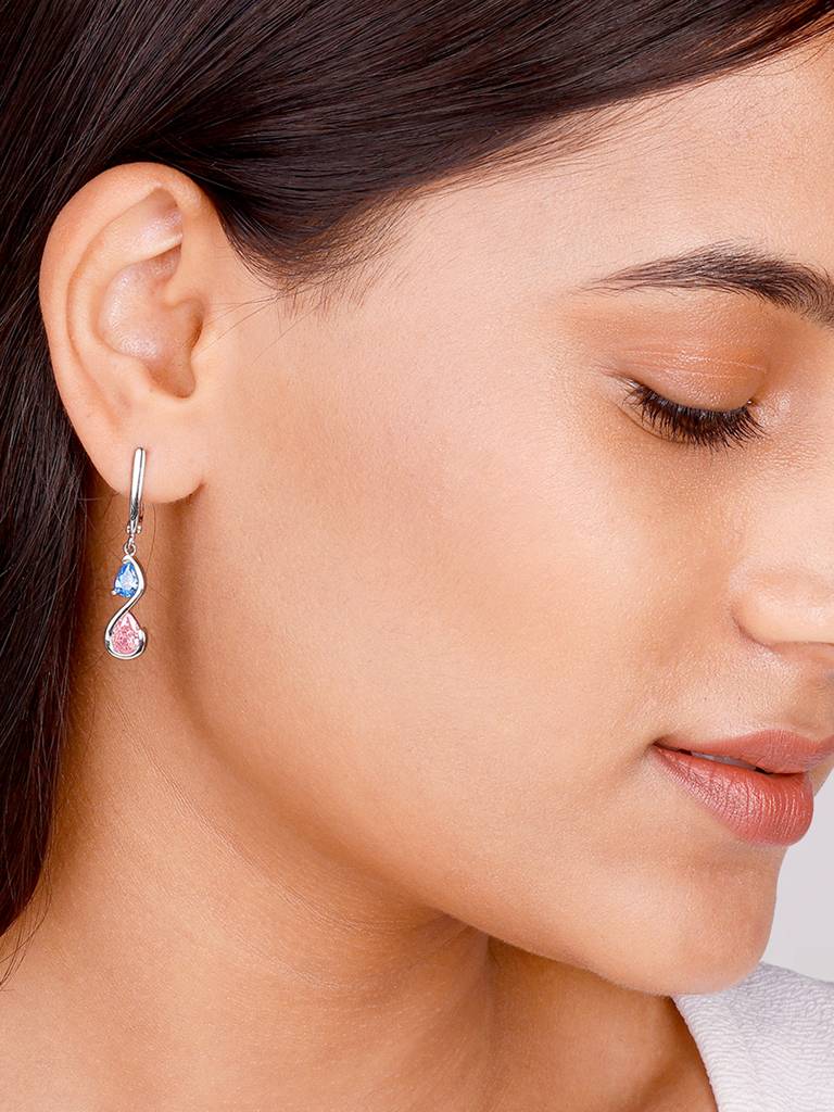 GIVA 925 Sterling Silver Blue and Pink Stone Earrings