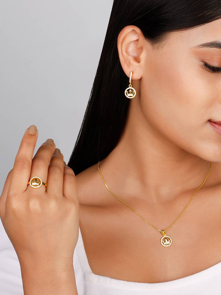 GIVA 925 Sterling Silver Golden Queens Crown Set of Three