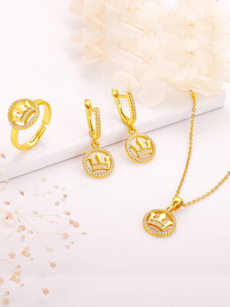 GIVA 925 Sterling Silver Golden Queens Crown Set of Three