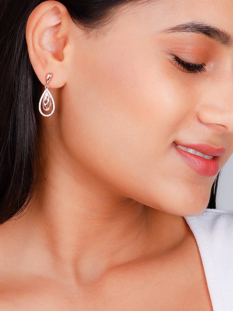 GIVA 925 Sterling Silver Rose Gold Intricate Teardrop Earrings