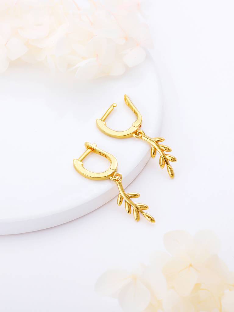 GIVA 925 Sterling Silver Golden Flowing Leaf Earrings