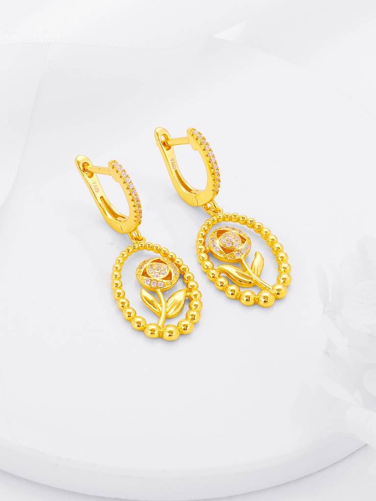GIVA 925 Sterling Silver Golden Rosy Romance Earrings