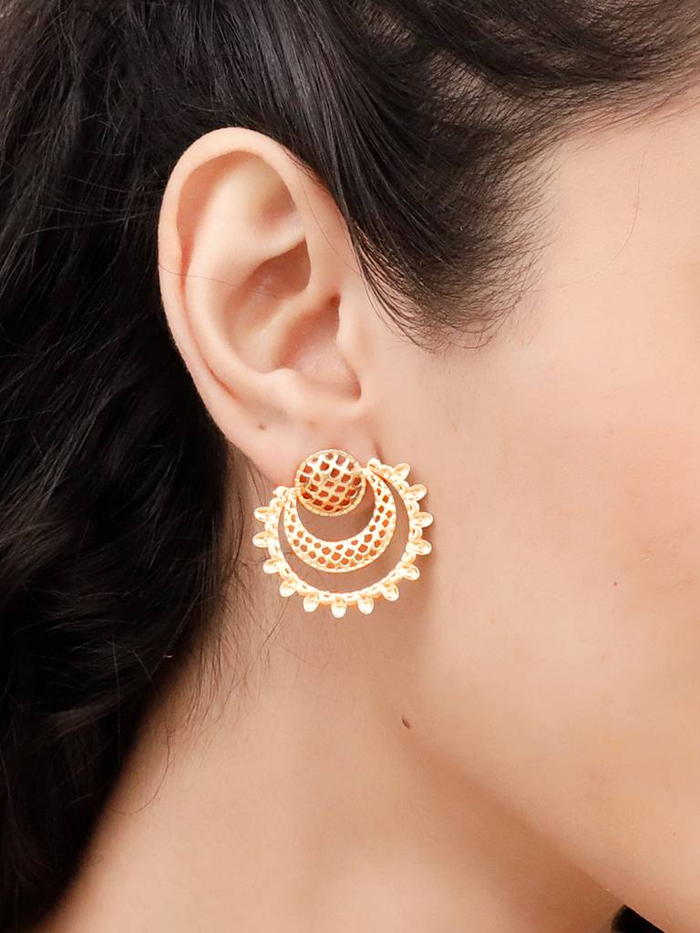 GIVA 925 Sterling Silver Golden Layered Chandbali Earrings