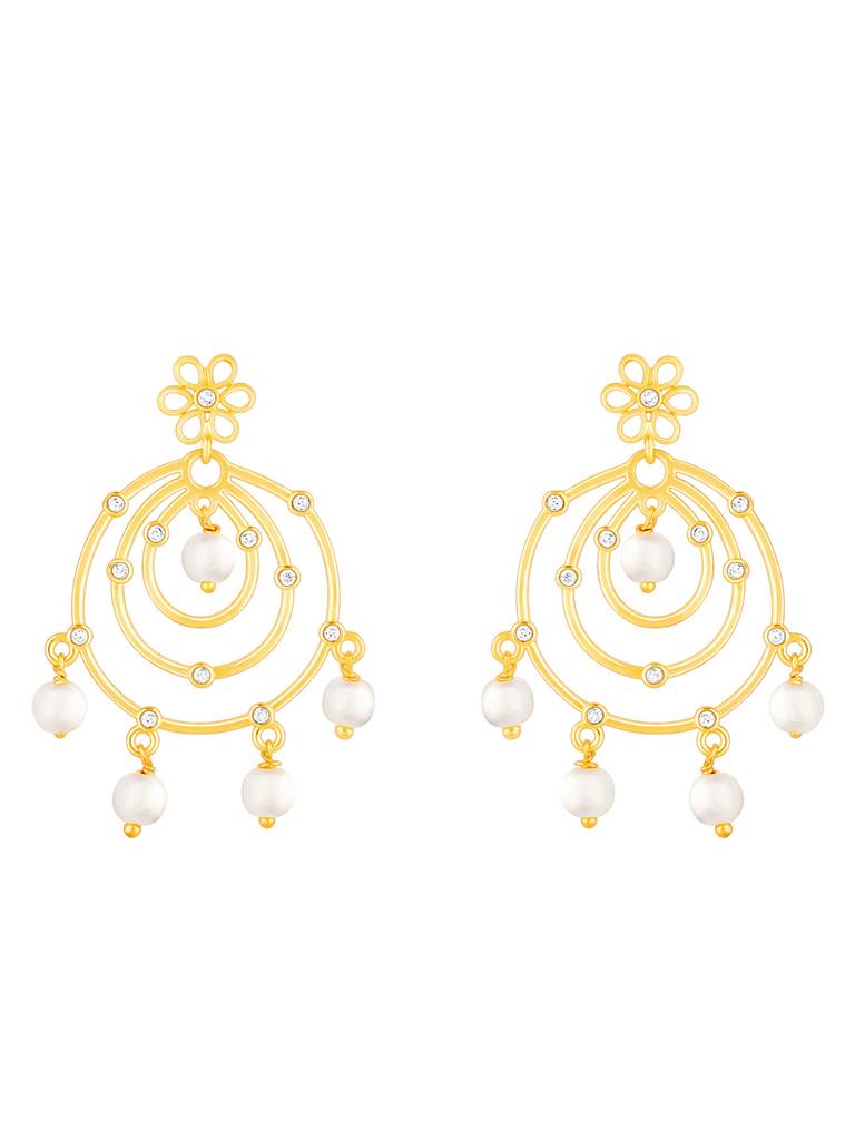 GIVA 925 Sterling Silver Golden Swirl Pearl Drop Chandbali Earrings