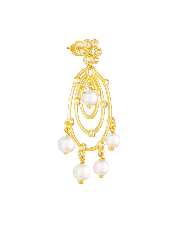 GIVA 925 Sterling Silver Golden Swirl Pearl Drop Chandbali Earrings