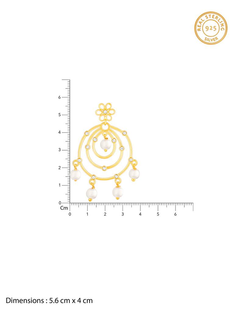 GIVA 925 Sterling Silver Golden Swirl Pearl Drop Chandbali Earrings