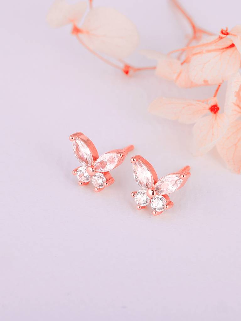 GIVA 925 Sterling Silver Rose Gold Dazzling Butterfly Earrings