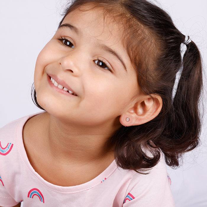 Rose Gold Baby Pink Flower Stud Kids Earrings : ER01375