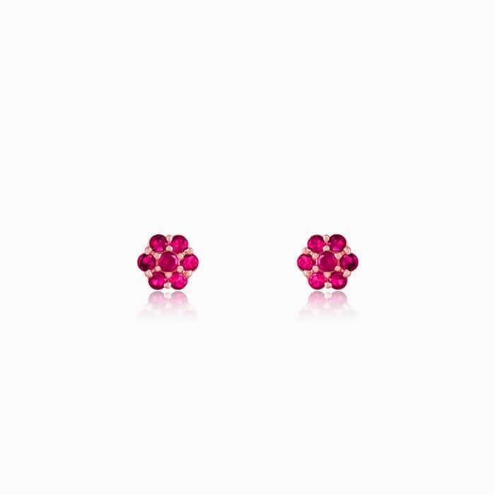 Rose Gold Magenta Flower Stud Earrings : ER01376