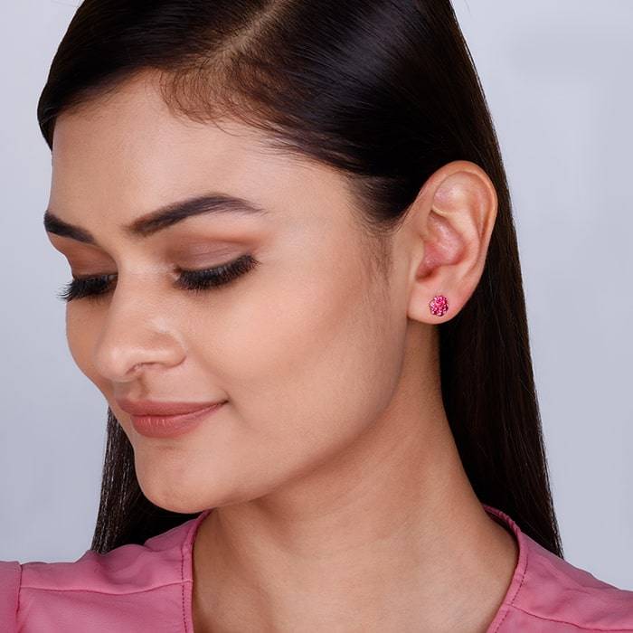 Rose Gold Big Magenta Flower Stud Earrings : ER01382