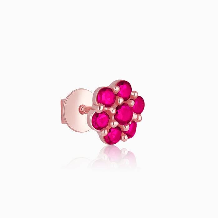 Rose Gold Magenta Flower Stud Earrings : ER01376