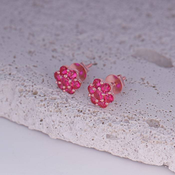 Rose Gold Magenta Flower Stud Earrings : ER01376