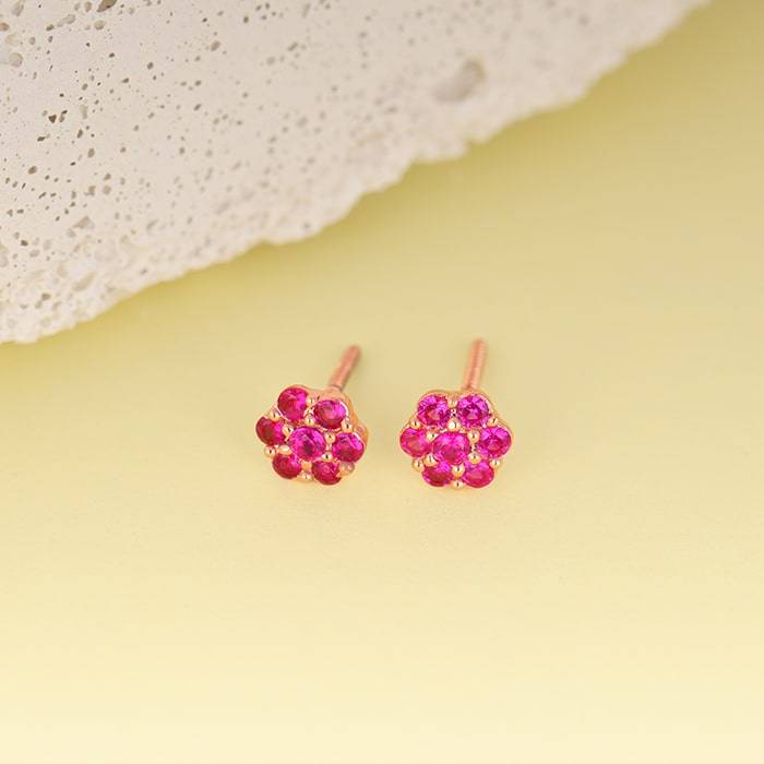 Rose Gold Big Magenta Flower Stud Earrings : ER01382